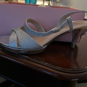 Silver glitter shoes in box